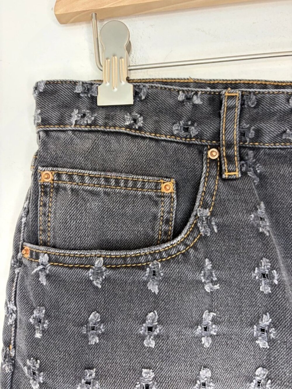 Isabel Marant Étoile Celsa Denim Shorts 42 US 10 Faded Black Decorative Distress - Picture 7 of 12
